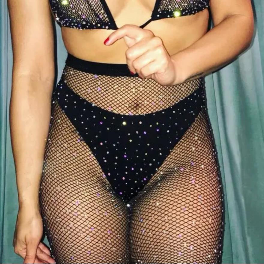 Black Rhinestones Fishnet Pantyhose