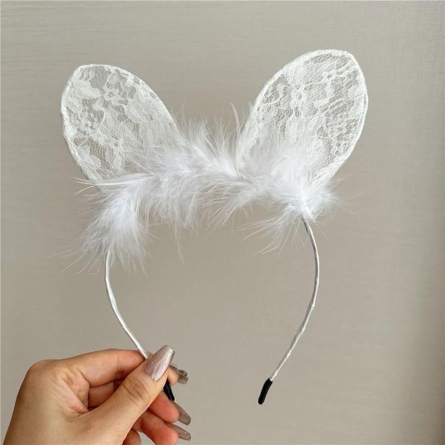 White Lace Feather Headband