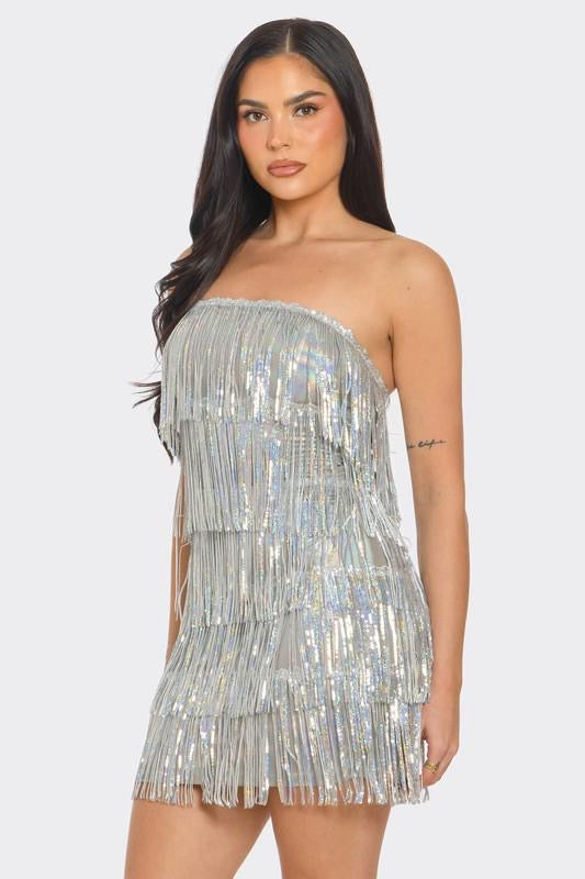 Silver fringes short dress