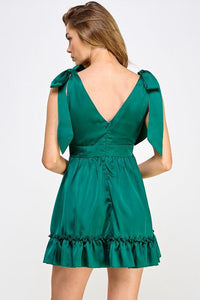 Forest Green Satin Short Dress Bow Straps MODALIER Forest Green Satin Short Dress Bow Straps MODALIER