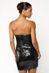 Black Sequins Strapless Corset Dress