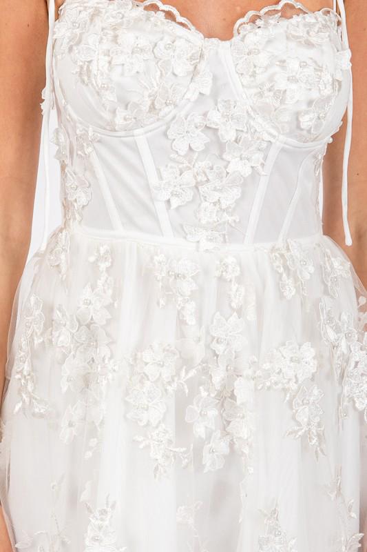 White Floral Embroidered Short Dress