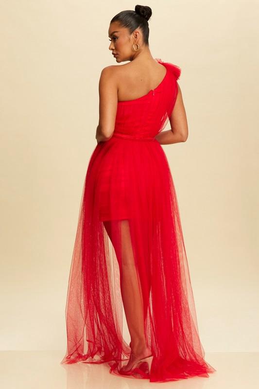 Red One Shoulder Tulle Dress