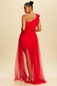 Red One Shoulder Tulle Dress