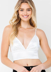 White Satin Crop Top