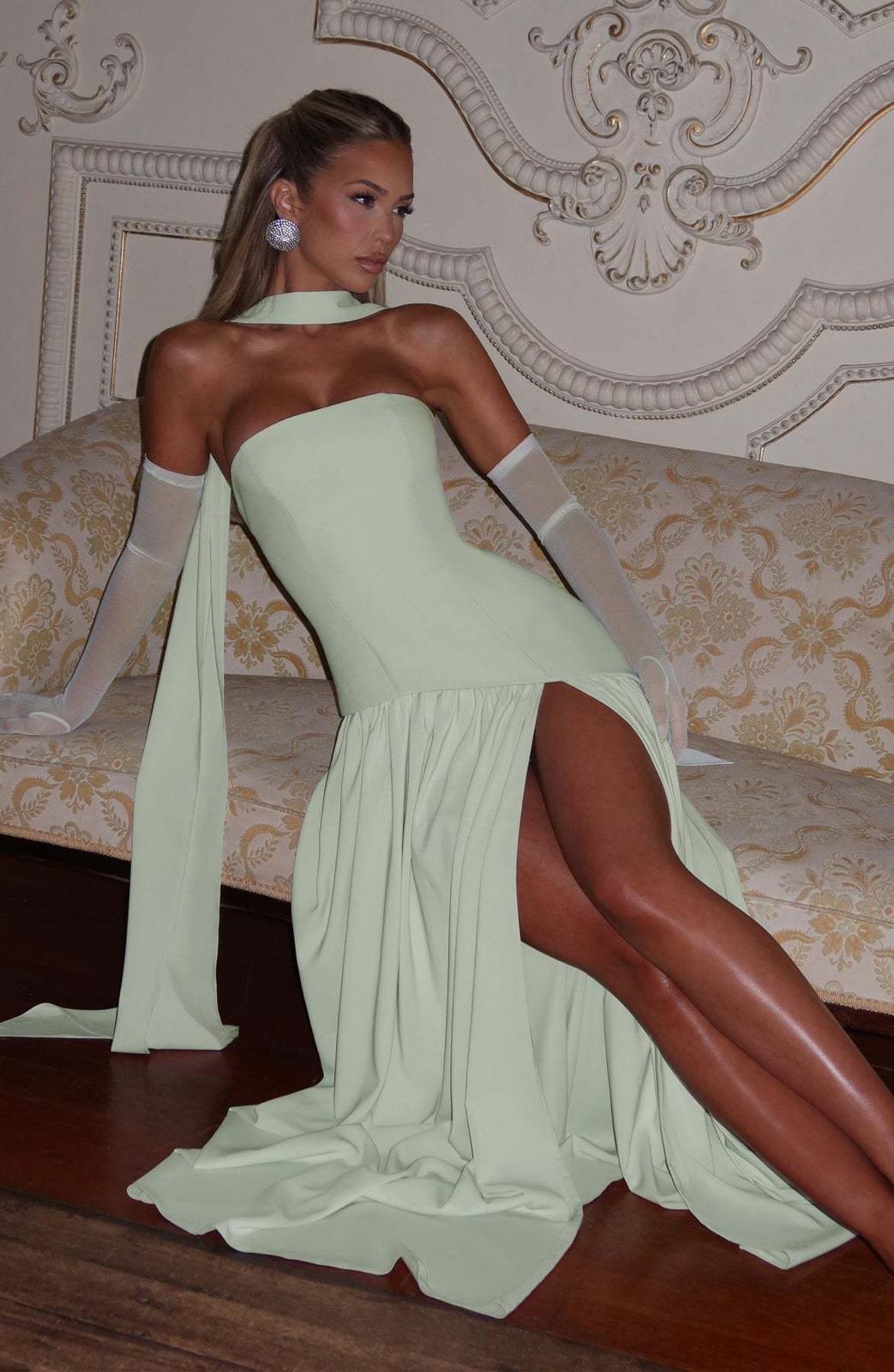 Asymmetric Long Dress Black and White