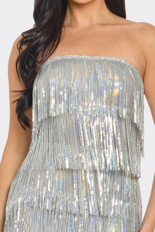 Silver fringes short dress