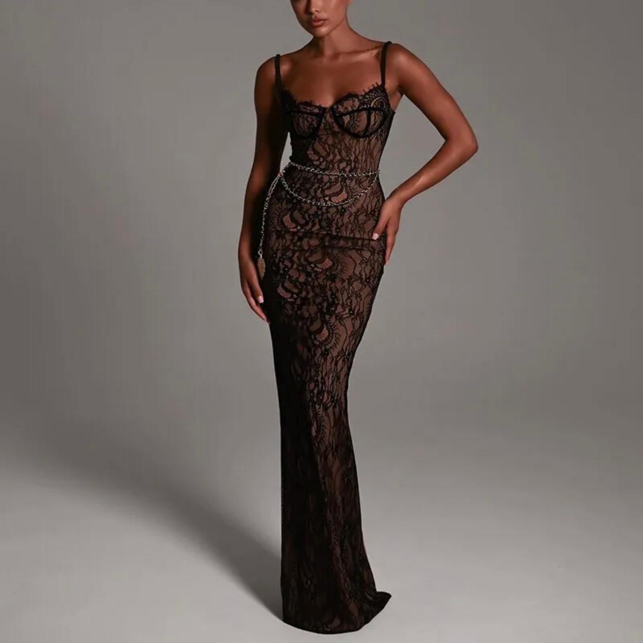 Black Lace Bodycon Long Dress