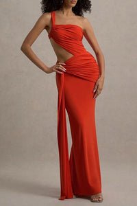 White, black, orange long cut out dress