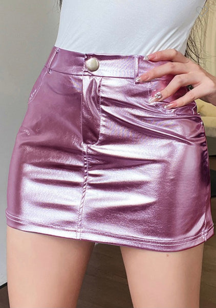 Pink metallic mini on sale skirt