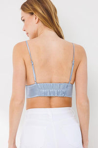 Beige Satin V Neck Crop Top