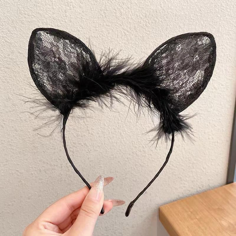 Black Lace Feather Headband