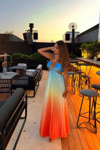 Colorful bright long pleated dress