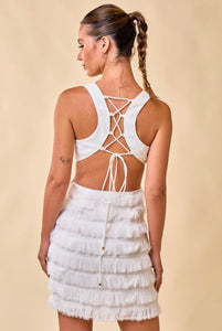 White Cutout Fringes Dress