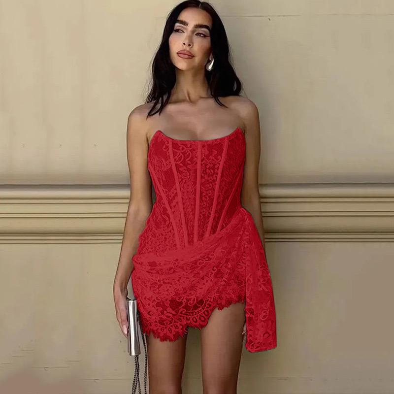 Red Lace Corset Mini Dress