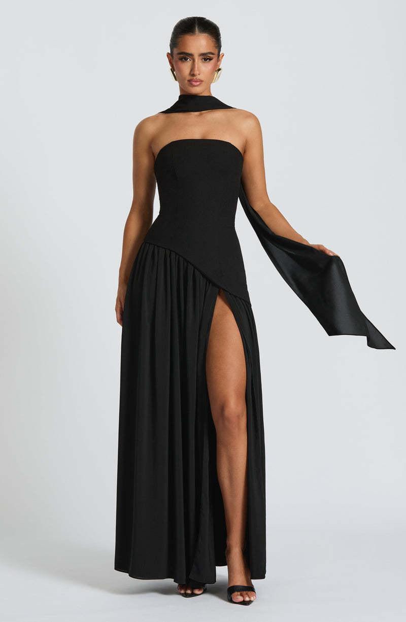 Asymmetric Long Dress Black and White