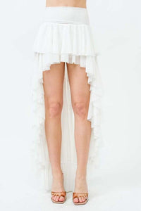 White Ruffle High Low Maxi Skirt