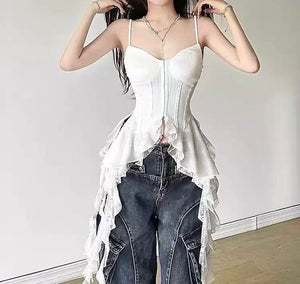 White Corset with Ruffles Top one size