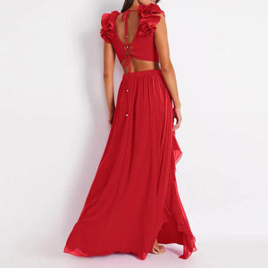 Red Floral Accent and Ruffles Set