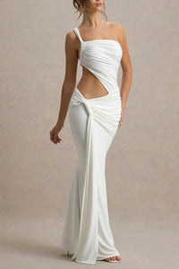 White, black, orange long cut out dress