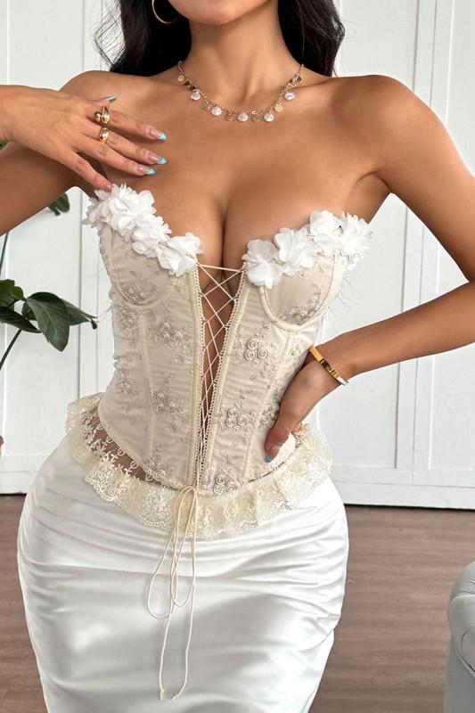 Beige corset white flower top