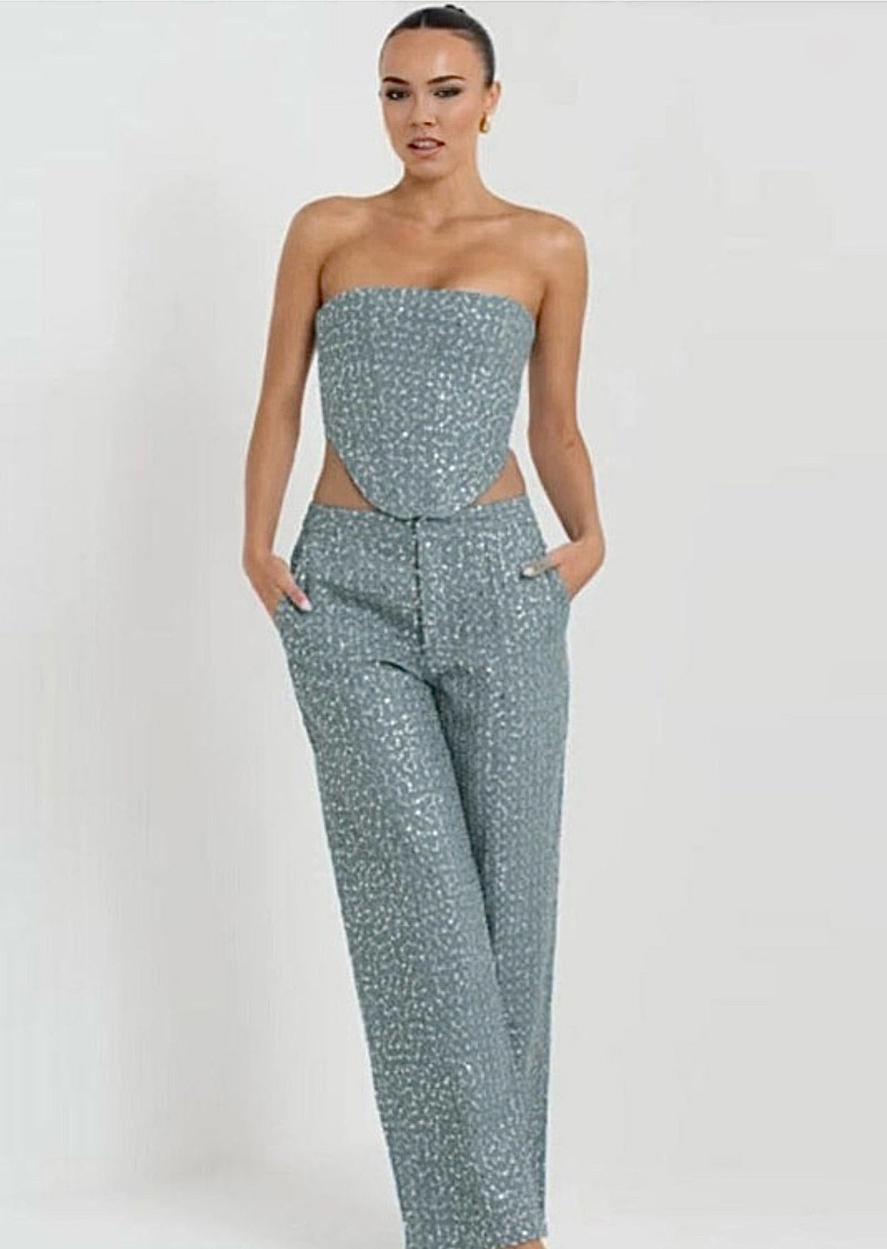 Denim Silver Sequins Set