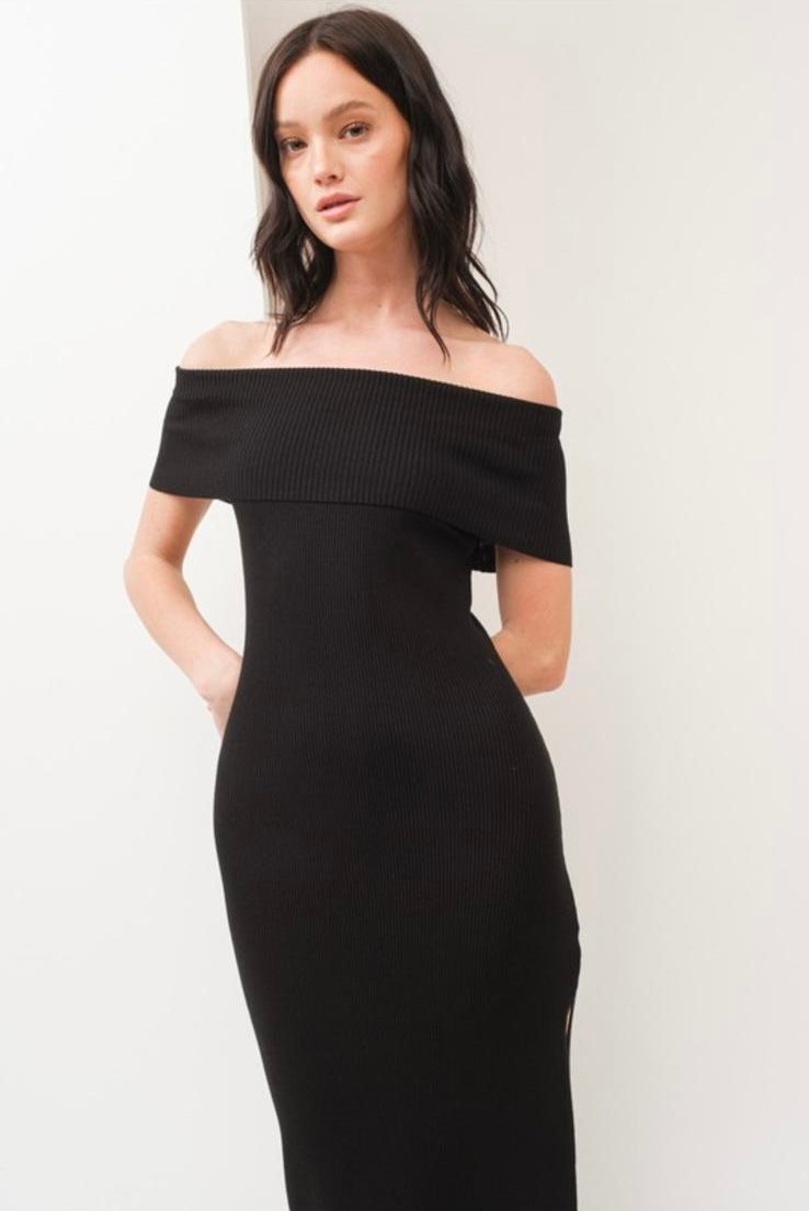 Black Off Shoulders Midi Dress