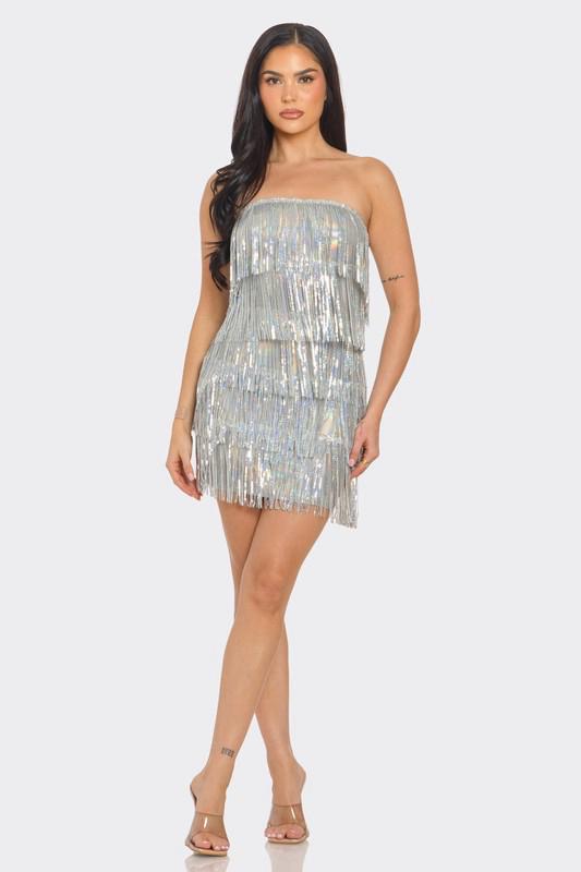 Silver fringes short dress