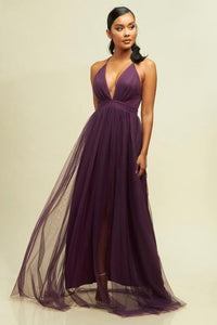 Dark Purple Long Formal Tulle Dress