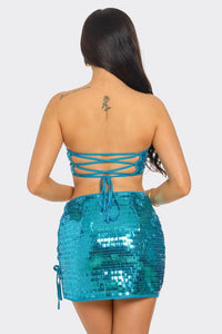 Blue Sequins Set With Straps