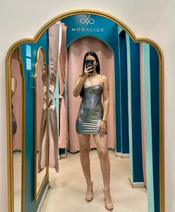 Metallic Corset Mini Dress