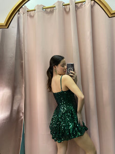 Green Sequins Corset Mini Dress