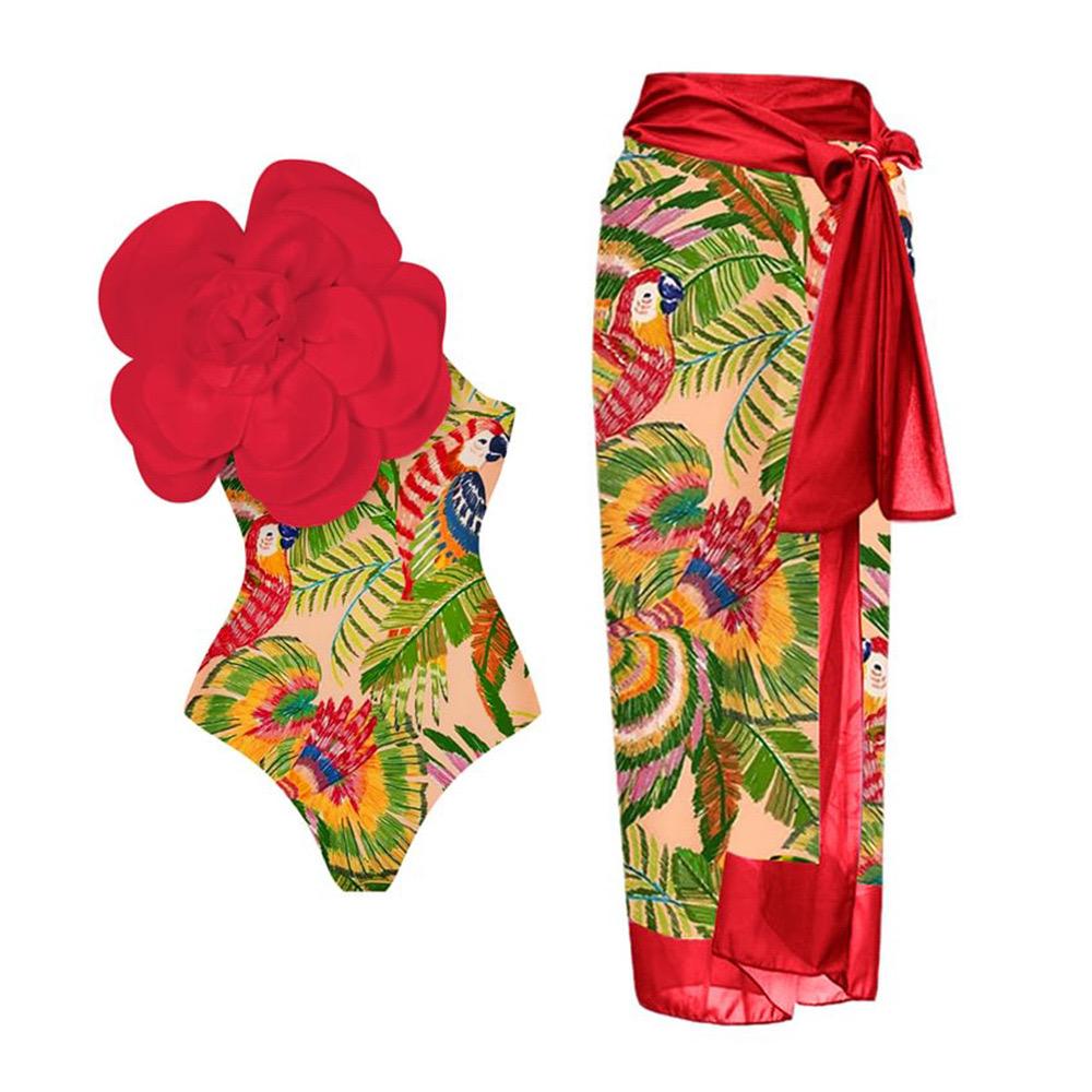 Red Tropical Print Set