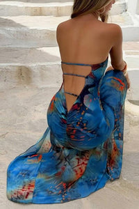 Blue colors long dress with 3 cut out front