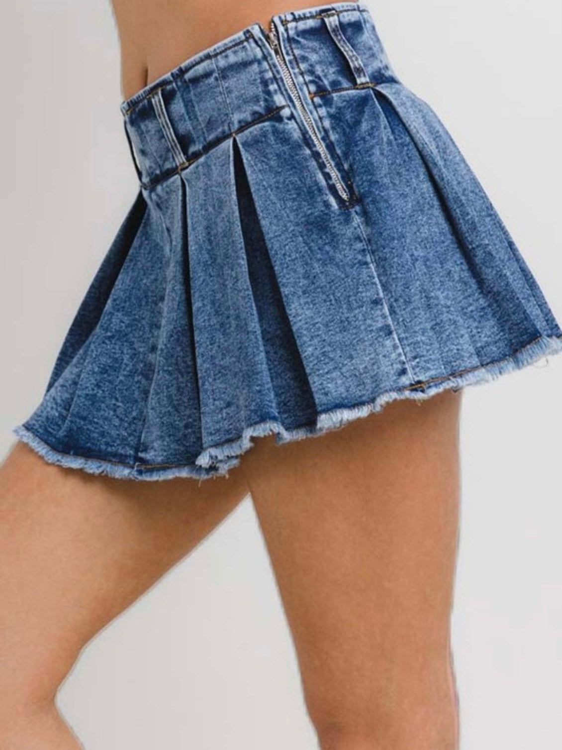 Distressed Denim Mini Tennis Skort