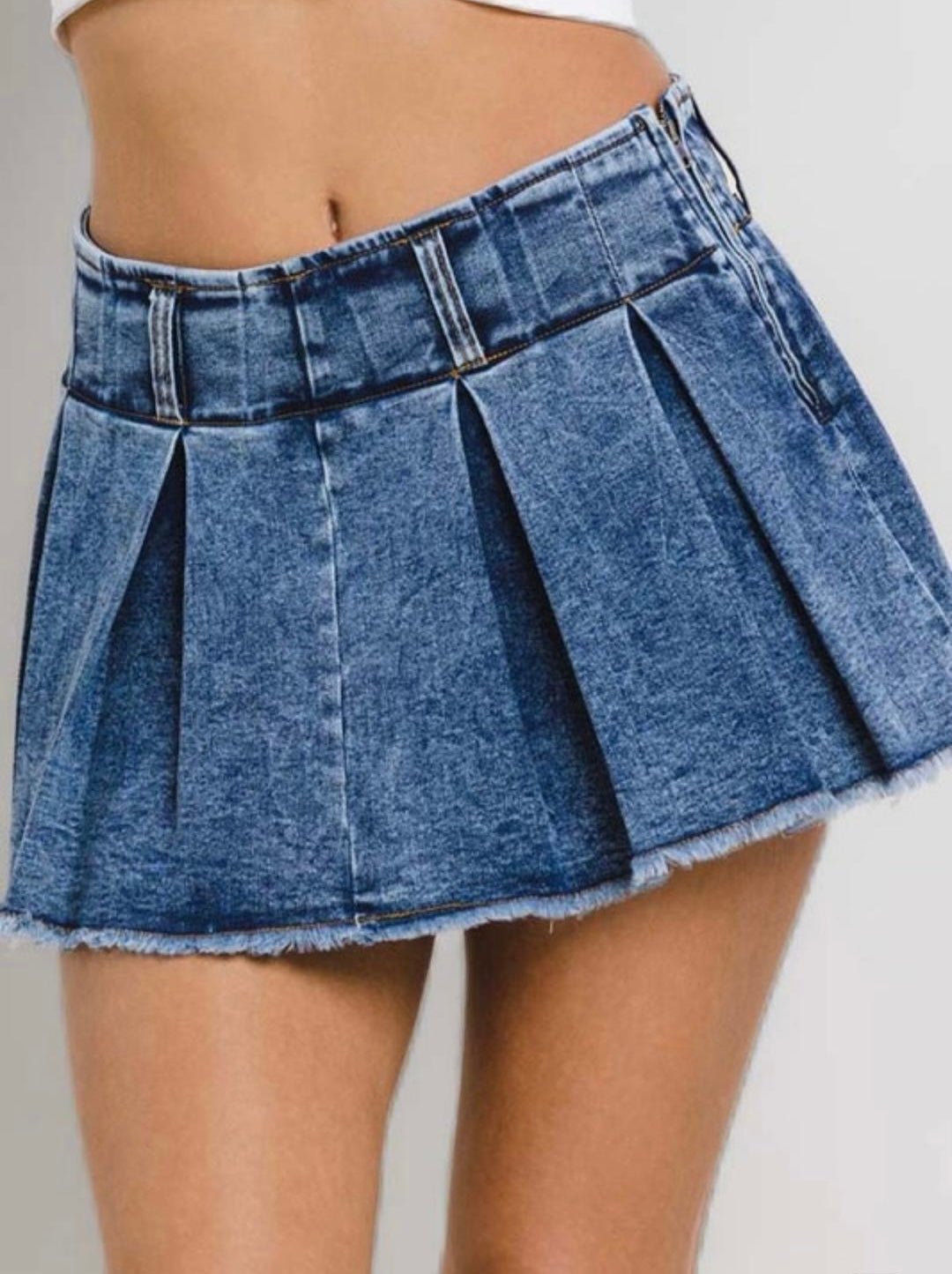 Distressed Denim Mini Tennis Skort