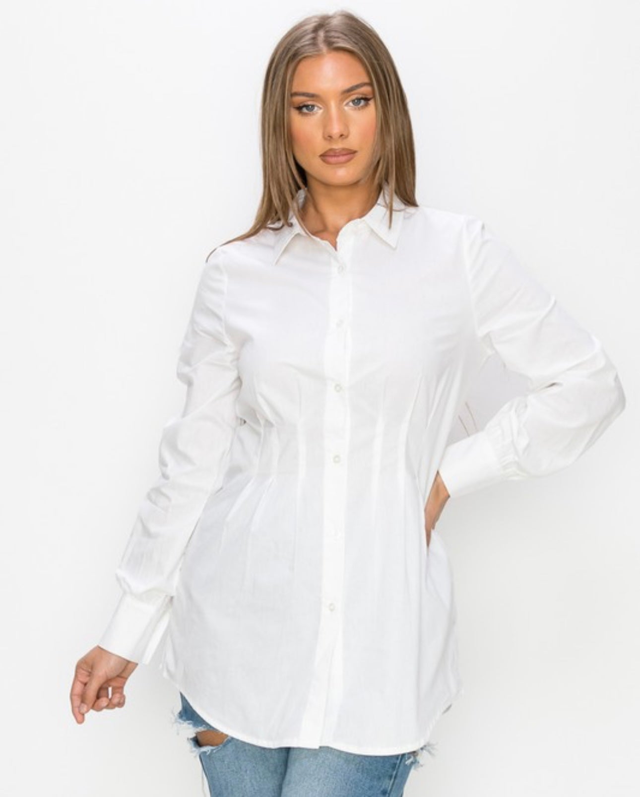 White Long Sleeve Shirt Dress MODALIER White Long Sleeve Shirt Dress MODALIER