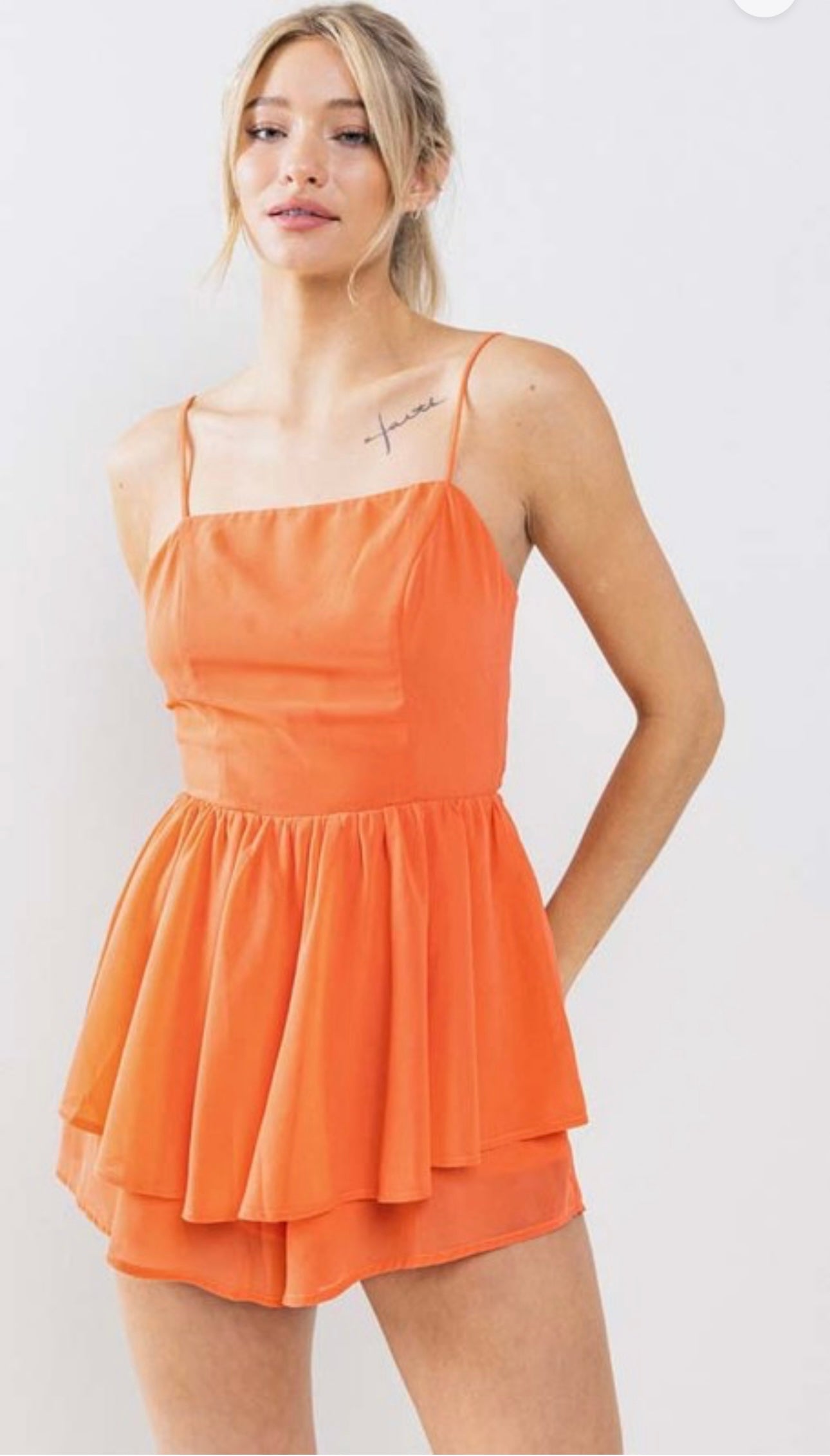 Back Knot Orange Spaghetti Straps Romper