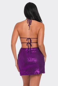 Purple Sequins Cutout Mini Dress