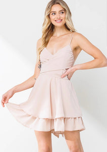 Taupe Spaghetti Straps Crossed Dress