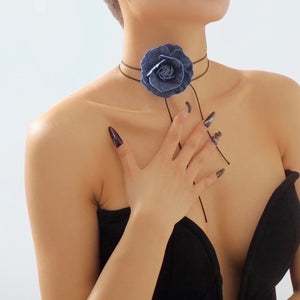 Denim Rosette Choker