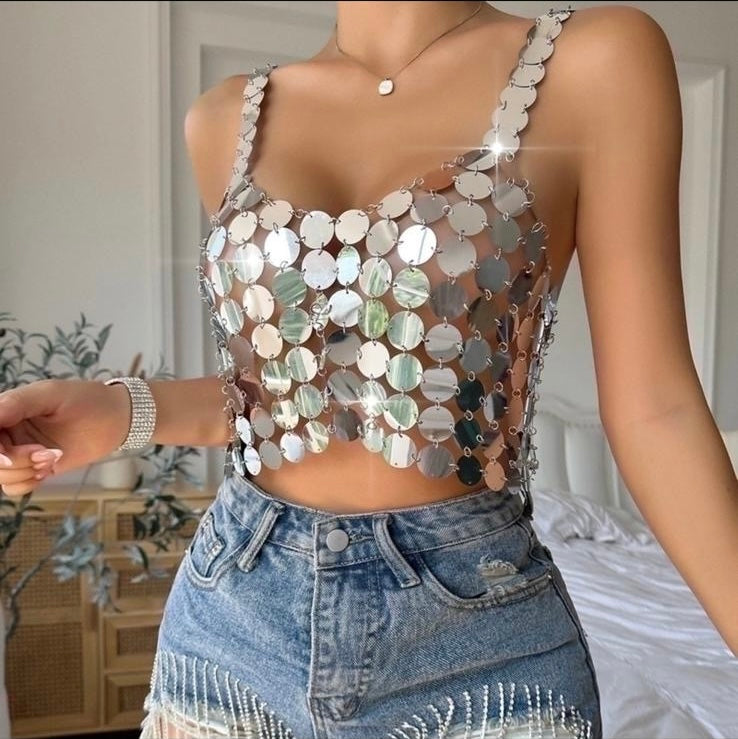 Silver Mirror Crop Top