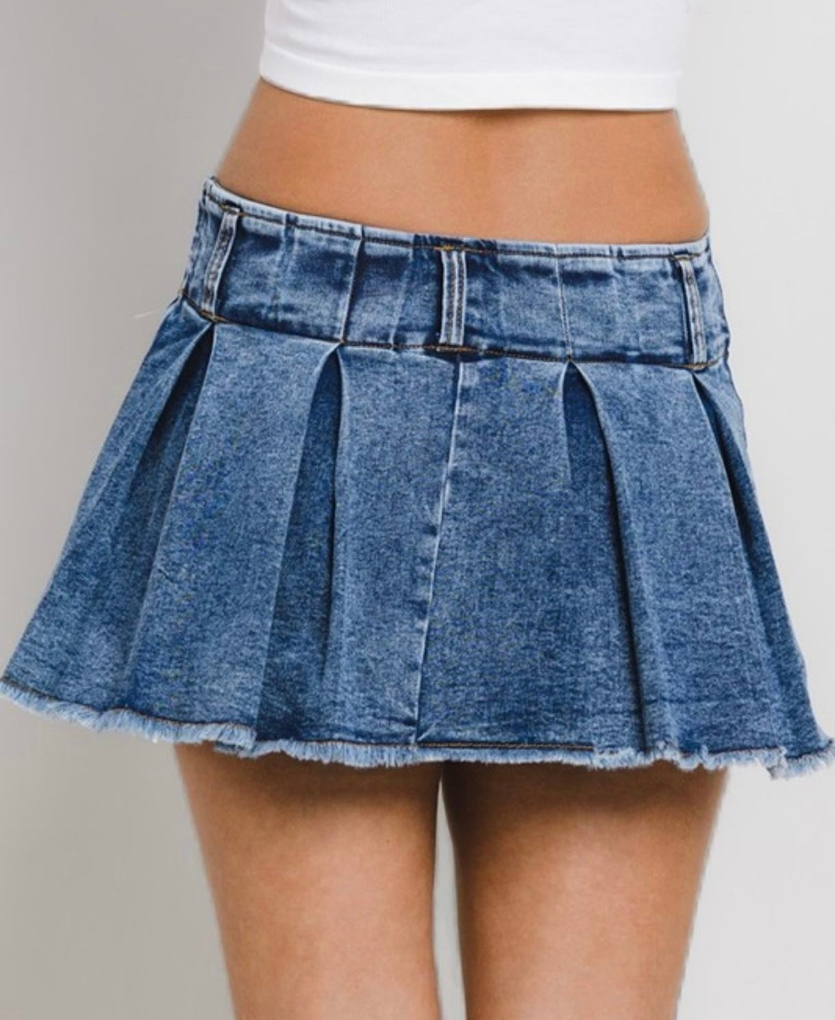 Distressed Denim Mini Tennis Skort