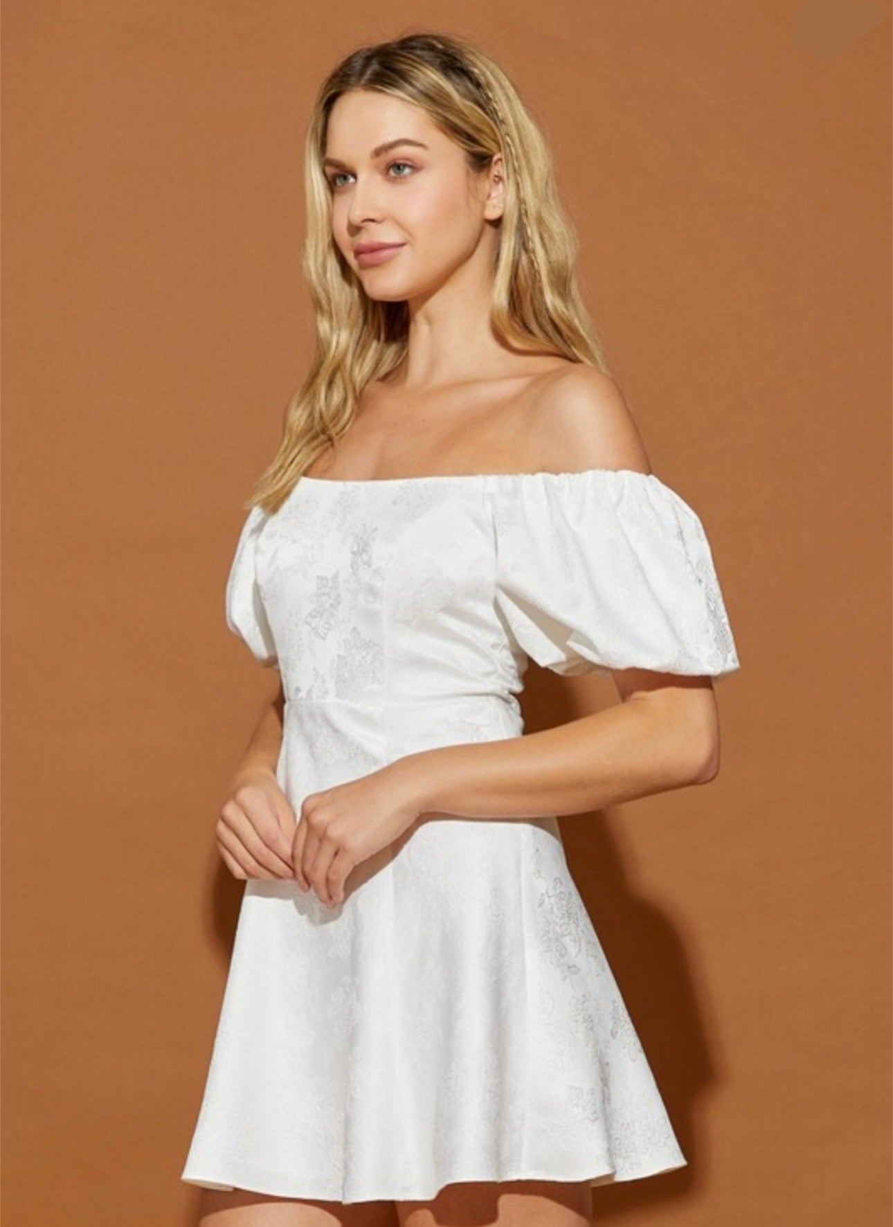 Jacquard White Short Dress