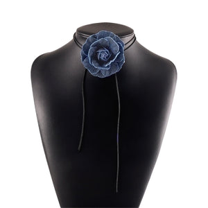 Denim Rosette Choker