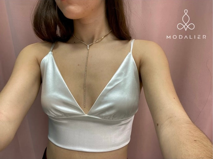 White Satin Crop Top