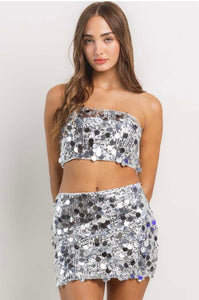 Silver Sequins Top & Skirt Set