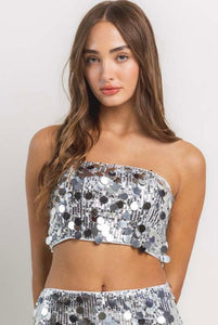 Silver Sequins Top & Skirt Set