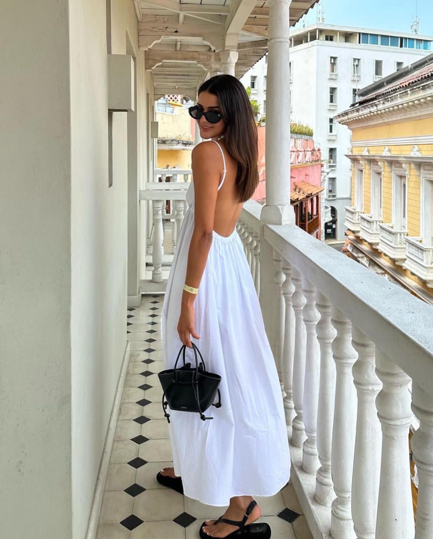 Open Back White Midi Dress
