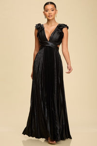 Pleated Silver Crossed Back Long Dress